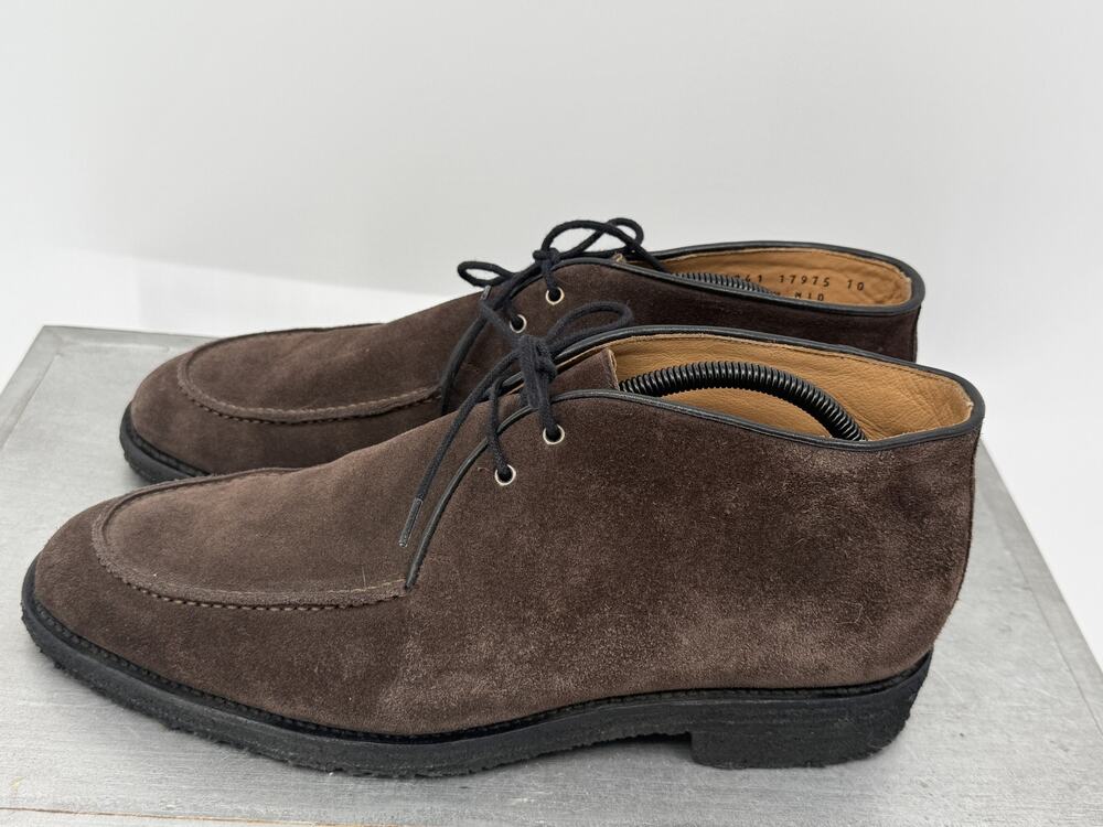 Majordome Men’s Brown Suede Moc Toe Chukka Boots Size 10 Crepe Sole Italian